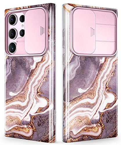 GVIEWIN for Samsung Galaxy S23 Ultra Case with Slide Camera Cover Marble | 10FT Military Shockproof,Camera Safeguard, Protective,Anti-Scratch,Sturdy,Stylish,5G 6.8 2023,Burgundy/Gold