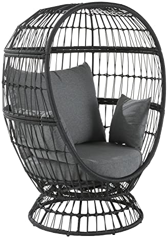 NATERIAL - Gartensessel Juno - Korbsessel mit Kissen - 360° drehbar - Abnehmbare Wasserabweisende Kissen - 97 x 113 x 147 cm - Polyrattan - Stahl - Dunkelgrau - Rattansessel - Rattan Garten Möbel