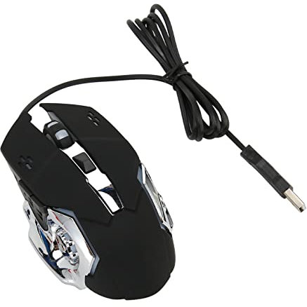 Computer Gaming Mice, USB Optical Silent Wired Gaming Mouse, 1200 1600 2400 3600 4 Adjustable DPI Up to 3600, RGB, for Windows 7 8 10 XP, 6 Buttons (Black Audible Mouse)