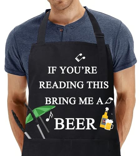 umboom Grillschürze Papa Männer, Lustige Schürze für Opa Papa Ehemann, Verstellbar Kochschürze mit 2 Taschen, Personalisiert Lustig Vatertag Geburtstagsgeschenk, Schwarze Gastronomie Schürze (Beer)