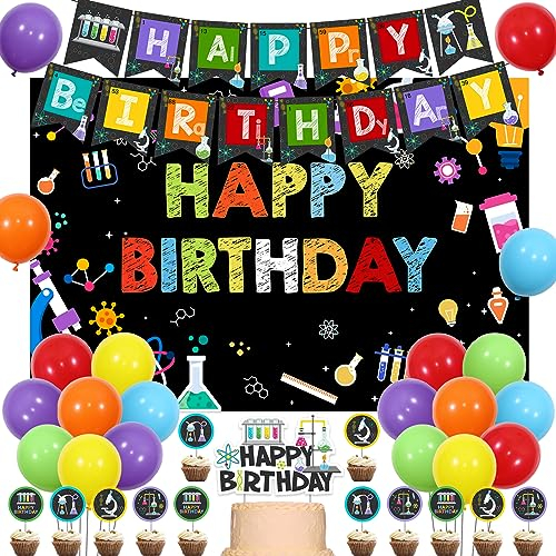 Wissenschaft Geburtstag Party Dekorationen Junge - Wissenschaft Themed Birthday Party Kit alles Gute zum Geburtstag Wissenschaft Backdrop Banner Cake Toppers Chemie Party Supplies Science Party Favors
