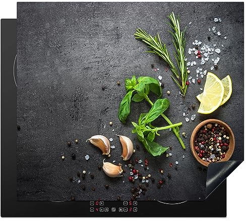 KitchenYeah© Protege Plaque Tapis Pour Induction 60x52 cm Deco Cuisine Protection Vitrocéramique Pour Cuisiniere Lime - Herbes - Épices - Vert - Béton - 60x52 cm