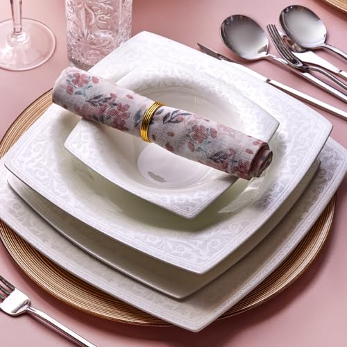 Karaca Fine Pearl Roma 58-teilig 12 Personen Quadratisch - Set - Innovatives Geschirrset mit echten Perlen