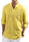 Enlision Mens Cotton Linen Shirts Summer Lightweight Beach Shirt Long Sleeve Roll Up Collarless Bright Yellow Henley Shirt XL