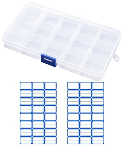 MAXQUU Scatola di smistamento trasparente a 15 strati, per piccoli oggetti, in plastica, divisorio regolabile, adatta per perline, artigianato, orecchini, con 2 etichette