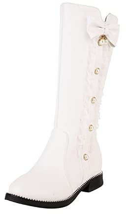 IQYU Stivali invernali da donna, con fiocchi in pelliccia sintetica, impermeabili, da donna, in pelle, con calda sensazione, eleganti stivali da neve, bianco, 41 EU