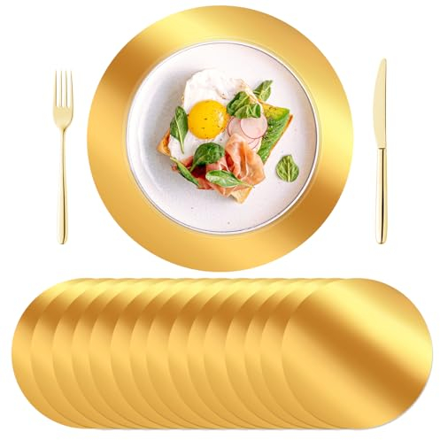 KesaPlan 100Pcs Gold Round Paper Placemats-13Inch Disposable Tableware for Elegant Dining Disposable Charger Plates for Weddings Banquets Parties