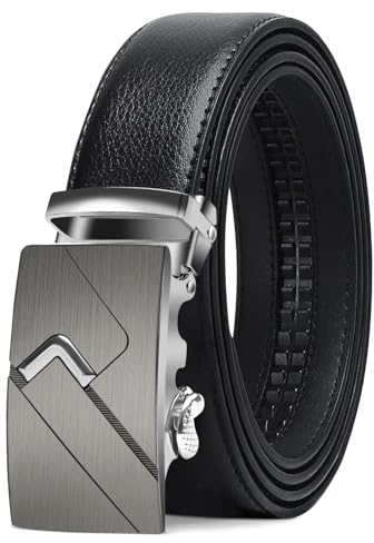 LAKIDAY Gürtel Herren, Schwarz Ratsche Automatikschließe Gürtel für Herren Business Anzug, Ledergürtel, 35mm Gürtel, Größe Einstellbar 3-Schwarz-115