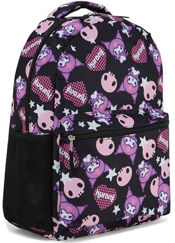 Hello Kitty Allover Schulrucksack – Kitty, My Melody, Kuromi, Keroppi – Offiziell lizenzierte Schultasche, Schwarz, Einheitsgröße, Japanisch