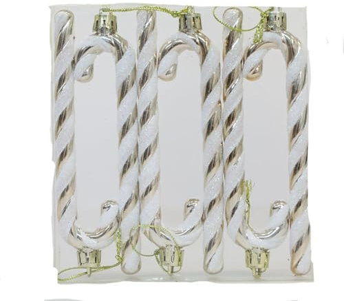 SHTGOI 6 Stück Zuckerstangen Hängend 14cm Weihnachten Zuckerstange Deko Ornament Plastik Christbaumschmuck Anhänger Weihnachtsbaumschmuck Anhänger für Heimdekoration Weihnachtsdeko Champagnerfarbe