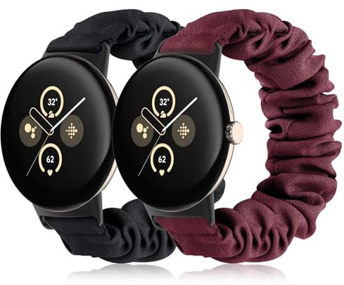 Wizvv Lot de 2 bracelets de montre chouchous pour Google Pixel Watch 2 Watch 1, bracelets de rechange en tissu élastique pour femmes et filles, small wrist, Métal Tissu Métal, Agate