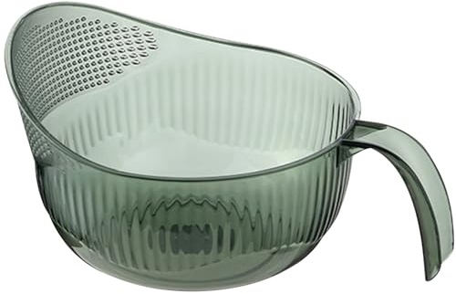 Rice Strainer 9x5 Inch BPA-Free Plastic Rice Washer with Fine Holes and Ergonomical Handle Multifunctional Fruit Washing Bowl for Cleaning Fruits, Vegetables Green