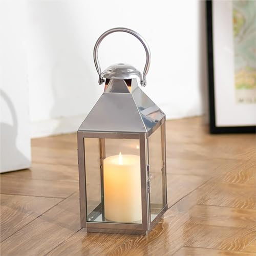 NUPTIO Grablaterne Friedhof Laternen für Kerzen: 28cm Draußen Metall Kerzenlaterne Laterne Silber Urnengrab Wetterfest Windlicht Outdoor Groß Garten Drinnen Gartenlaterne Grab Hängend Geschenk
