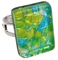 Murano Passion Bague en Verre, Bague en Verre de Murano, Bague en Verre Faite à la Main, Bague Millefiori, Bague réglable, Taille Unique, Verre vénitien de Venise, 2 cm x 1,5 cm (MGR2)