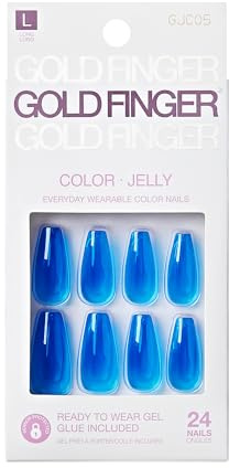 GoldFinger False nail kit, ready-to-use gel and jelly color manicure stick included, long-lasting warmer trend pressure nails, convenient and easy to apply,