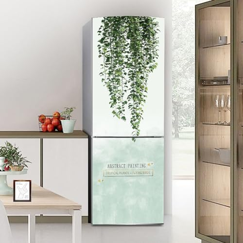 Fridge Wraps Kitchen Fridge Stickers Cover Full Doors, Fridge Sticker Full Covering Door Fridge Covers Skins Wall Stickers for Kitchen Decal, Green Leaves Plant