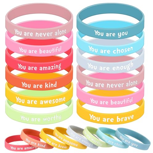 Otuuz 20 Pcs Motivational Silicone Wristbands Inspirational Rubber Bracelets School Leaver Gifts for Students from Teachers Christmas, 10 Colors