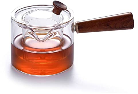 GaRcan Tetera de vidrio de 500Ml con filtro de revestimiento de infusor, tetera de vidrio con mango de madera, tetera para oficina