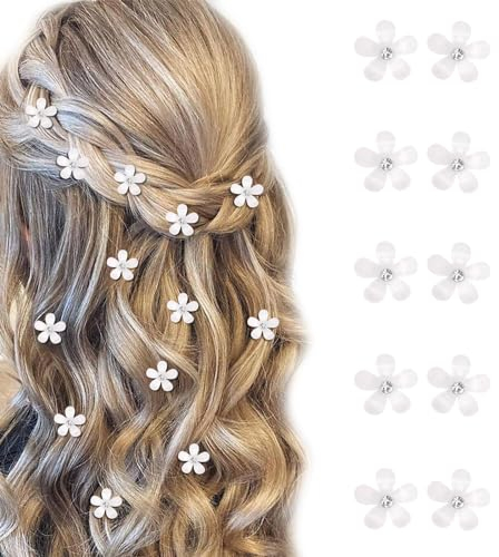 Ruzister Lot de 10 mini pinces à cheveux en forme de fleurs blanches et strass - Pinces à cheveux décoratives pour mariage