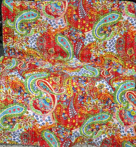 Marusthali indian cotton quilt Indian Handmade Cotton Twin Paisley Design Kantha Quilt Tribal Bed Cover Reversible King Bedspread Queen Blanket Picnic Throw Coverlet