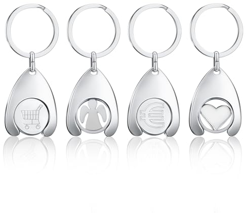 4 Stück Einkaufswagenchip Schlüsselanhänger Einkaufschip Edelstahl Einkaufswagen-Token Abnehmbarer Einkaufswagenchip Einkaufswagenlöser Einkaufswagen Trolley-Token Einkaufswagen-Tool (Style 3)