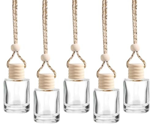 Bamyli 5 Pcs Car Diffuser Air Freshener,Car Diffuser Bottles,Refillable Perfume Essential Oil Diffuser Empty Glass Car Hanging Diffuser for Car Home Office,5ml