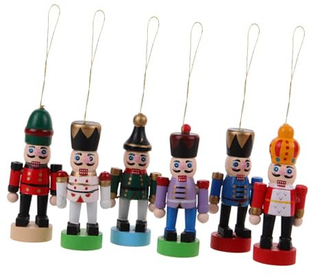 Cabilock 6 Pièces Casse Noisette Casse-Noix de Sapin de noël Pendentif Casse-Noisette de noël d'anniversaire de Mariage décorations de Noël Figurine Casse-Noisette en Bois