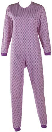Emy Lot de pyjama pour femme et homme – Pyjama sanitaire pour personnes âgées avec fermeture éclair arrière – Pyjama entier âgé en coton 100 % Italie, Cercle rose, S
