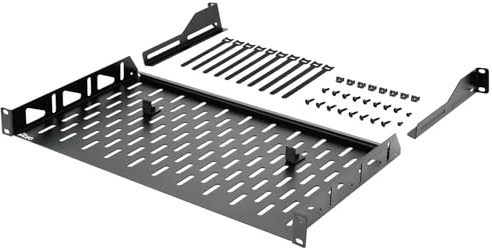Tecmojo 1U Cantilever Rack Mount Shelf, Vented 19'' Front Mounting Server and Network Rack Shelf 254mm Depth with Rear Supporting Ears and Anti-Slip Stops, 55lbs(25kg) Capacity