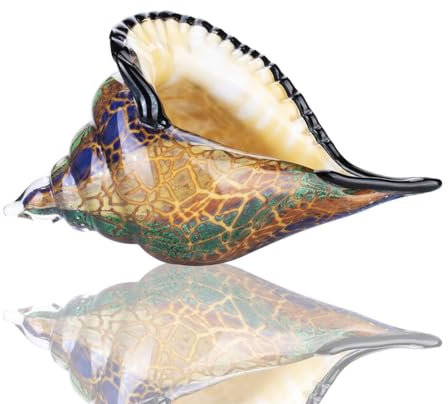 HDCRYSTALGIFTS Glas-Muschel, handgeblasene Muschel aus Kunstglas, Kristallglas-Papiergewicht, Heimdekorations-Sammelstatue