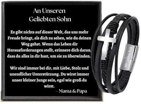 Ahnona - 18. Geburtstag Junge, An Unsere Sohn Geschenk von Mama und Papa, Kreuz Armband für Herren, Sohn Geschenk Mama/Papa