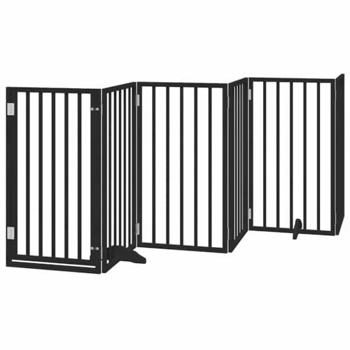 vidaXL Dog Barrier Folding Door 15 Panels Black Poplar Wood