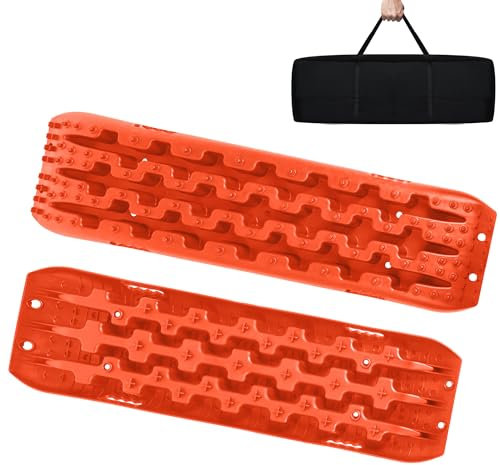 YRHome 2 Stück Sandbleche Anfahrhilfe Wohnmobil Recovery Board Offroad Traktionshilfe Traktionsmatte Traktionsband Schwarz Schlamm Sand Schnee Reifenleiter für Geländewagen LKW PKW 10T Orange