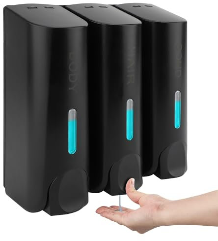 MEKOTRIN Soap Dispenser Bathroom Shampoo and Conditioner Dispenser Wall Mounted 350ML Container for Shower Gel Washing Up Liquid ABS Bathroom Accessories Set of 3(Black)