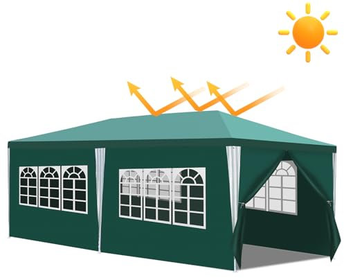 Eikuavons Gazebo da 3 x 6 m, con 6 parti, tenda da giardino per feste, gazebo da giardino, impermeabile, da campeggio, festival, da giardino, verde