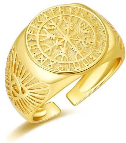 Wikinger Vegvisir Ring für Herren Damen, 925 Sterling Silber Wikinger Kompass Fingerring Gold Wikinger Rune Ring für Männer