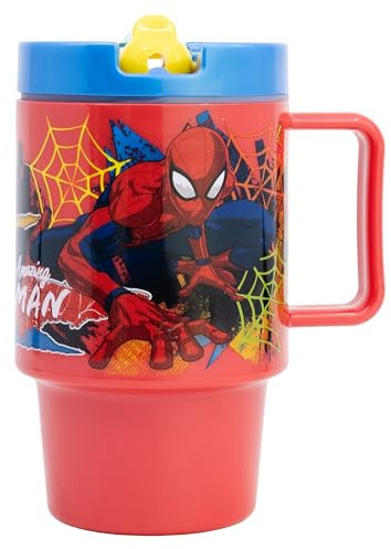 Taza infantil de plástico con tapa de 530 ml de Spiderman