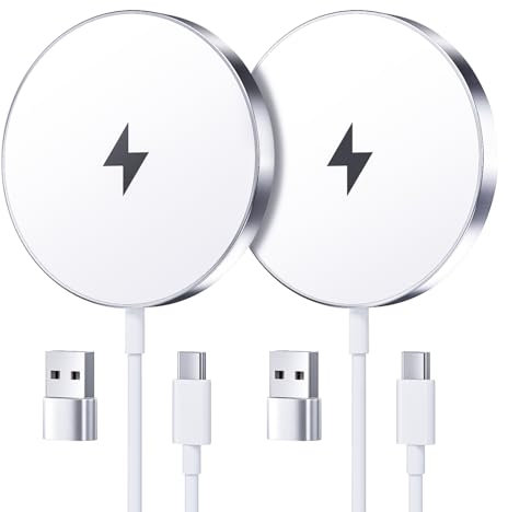 Lot de 2 - Chargeur magnétique sans fil - Support de charge inductif Apple rapide de 15 W - Hautement compatible avec les séries iPhone 16/15/14/13/12 et AirPods 3/2/Pro