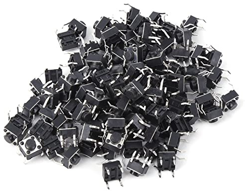 100 Stück Mikro Schalter 4 Pin Micro Tactile Druckknopfschalter Selbstresetting Mikroschalter 6x6x5mm Weißes Zubehör für Leiterplattenprojekte