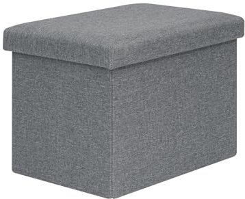 Bonlife Grey Ottoman Storage Box - Foldable Rectangular Footstool for Living Room, Kids Toy Chest with Lid, Multi-Use Seat & Storage, 42x32x32 cm