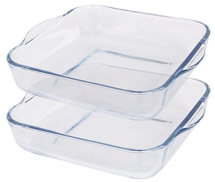 Argon Tableware Square Glass Oven Dishes - 24cm x 21cm - 2x Small Deep Baking Casserole Lasagne Roasting Roaster Cooking Tray Bowl | Microwave Safe, Freezer Safe