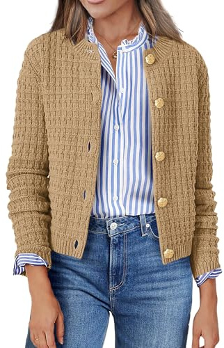 ZEAGOO Strickjacke Damen Langarm Cardigan Rundhals Knöpfen Strick Jacke Open Front Strick Sweater Elegant Strickjacken für Damen