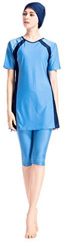 Generisch Kurzarm Shorts Burkini Muslim Badeanzug Dreiteiliger Islamischer Badeanzug Damen Strandmode mit Kopftuch