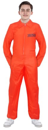 HENBRANDT Teen Orange Prisoner Overalls Fancy Dress Costume | Vibrant Orange Prisoner Overalls Jumpsuit, Front Zip Closure, Printed Chest Number, Durable Polyester, Teens 13-16 Years