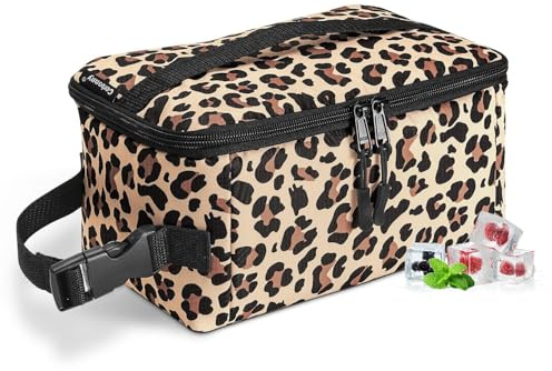 Cerbonny Lonchera pequeña, bolsa térmica pequeña con bolsa de hielo, estampado de leopardo