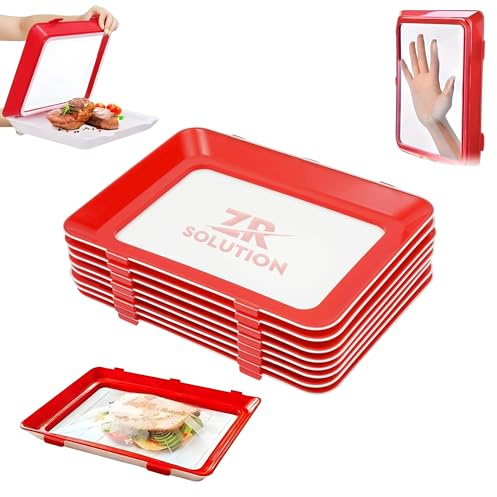 ZR Solutions Stretch Fresh Storage Trays Reusable Stackable Food Preservation Trays Airtight Silicone Stretch Lid Fridge Storage Organiser Cold Meat Deli Bacon 12 x 9 Inch Food Storage Trays (4)