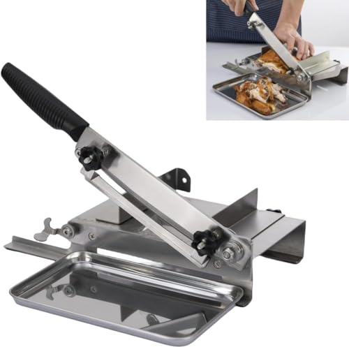 10inch Manual Meat Slicer - Heavy Duty Slicing Machine for Deli, Home, n BBQ - Frozen Meat Cleaver Knife Quick Prepare Ham, Bacon, Veggies, Herb, Root, Ginseng, Fish, Cheese, Ribs n Beef Jerky