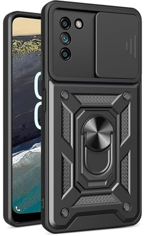 Techsuit für Nokia G22 Hülle mit Schiebe Kameraabdeckung, Ringhalter, Magnethalterung Kompatibel, Erhöhte Kanten, Stoßfest, CamShield Series, Polycarbonat, Schwarz