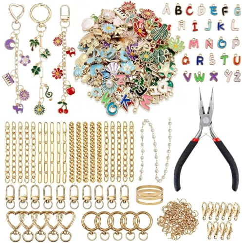 ZITUZY 389 Stück Schlüsselanhänger Selber Machen Set, mit Charms, Schlüsselanhänger Clips, Verlängerungsketten, Schmuckzange, für DIY Taschenanhänger