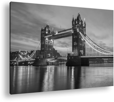 leuchtende Tower Bridge in London Format: 60x40 cm Effekt: Schwarz/Weiss als Leinwandbild, Motiv fertig gerahmt auf Echtholzrahmen, Hochwertiger Digitaldruck mit Rahmen